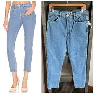 NEW RE/DONE Originals 90s High Rise Ankle Crop Denim Jeans Light Wash Blue Stone